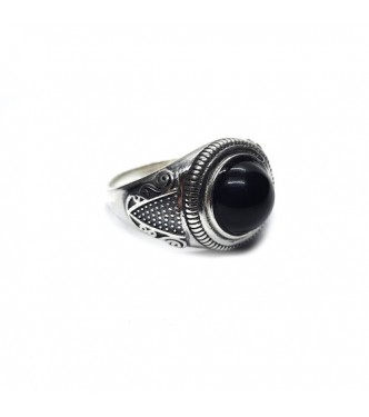 R002234 Handmade Sterling Silver Men's Ring Solid Hallmarked 925 With 10mm Black Onyx
